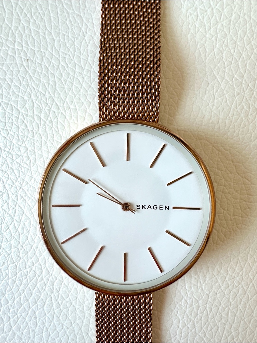 Skagen Karolina Rose Gold Mesh Watch with White Dial